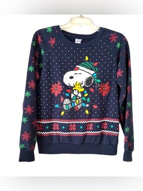 Snoopy & Woodstock Christmas Sweatshirt, Sz. S, Peanuts Brand, Navy Blue
